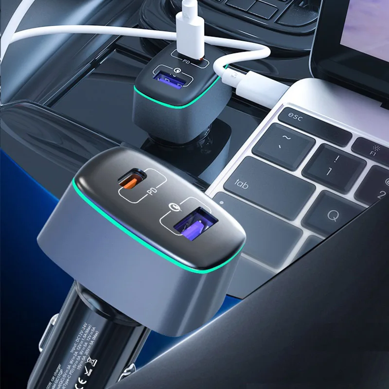 Тип C автомобильное зарядное устройство PD 100W светодиодным дисплеем и двойным