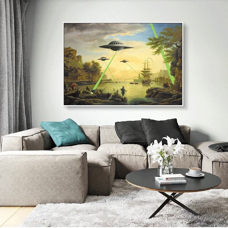 Холст с изображением инопланетянина НЛО вторжения постеры и печать на стене