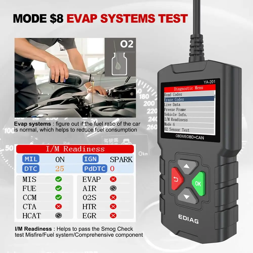 EDIAG YA201 OBD2 считыватель кодов OBD 2 YA201 автоматический считыватель обновления через USB Бесплатный пожизненный OBD II автомобильный диагностический инструмент PK CR3001 AL319
