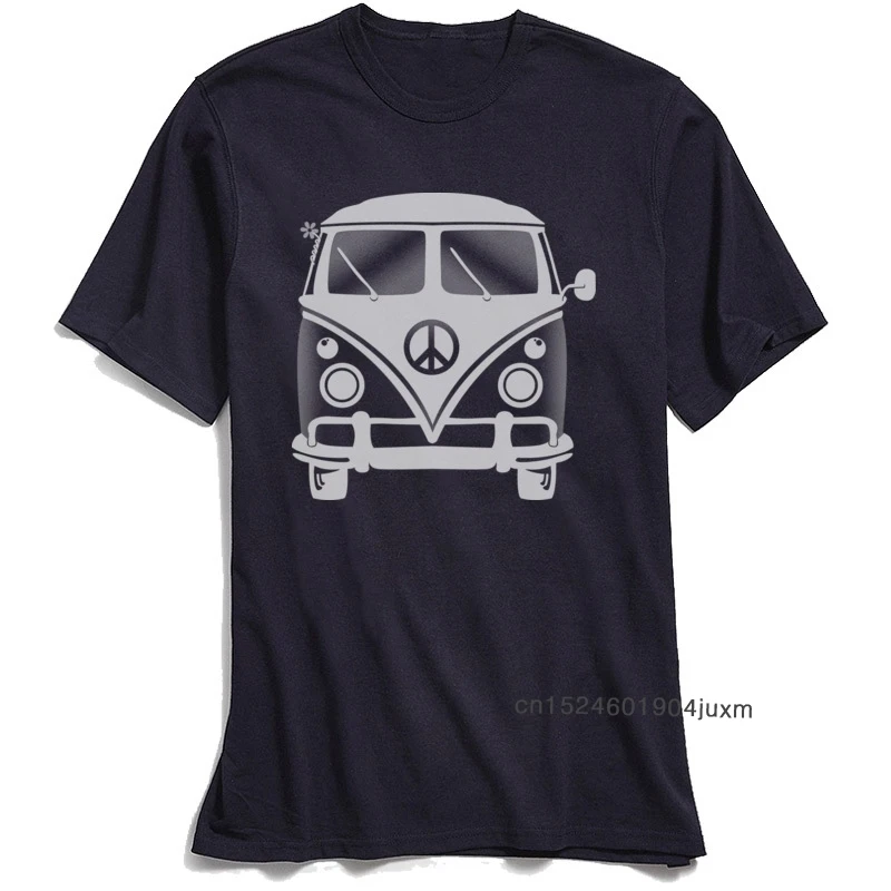 Classic Black T-shirt Men 80s Tshirt Hippie Peace Van Tops Tees for School Day Crew Neck 100% Cotton Short Sleeve T-Shirts