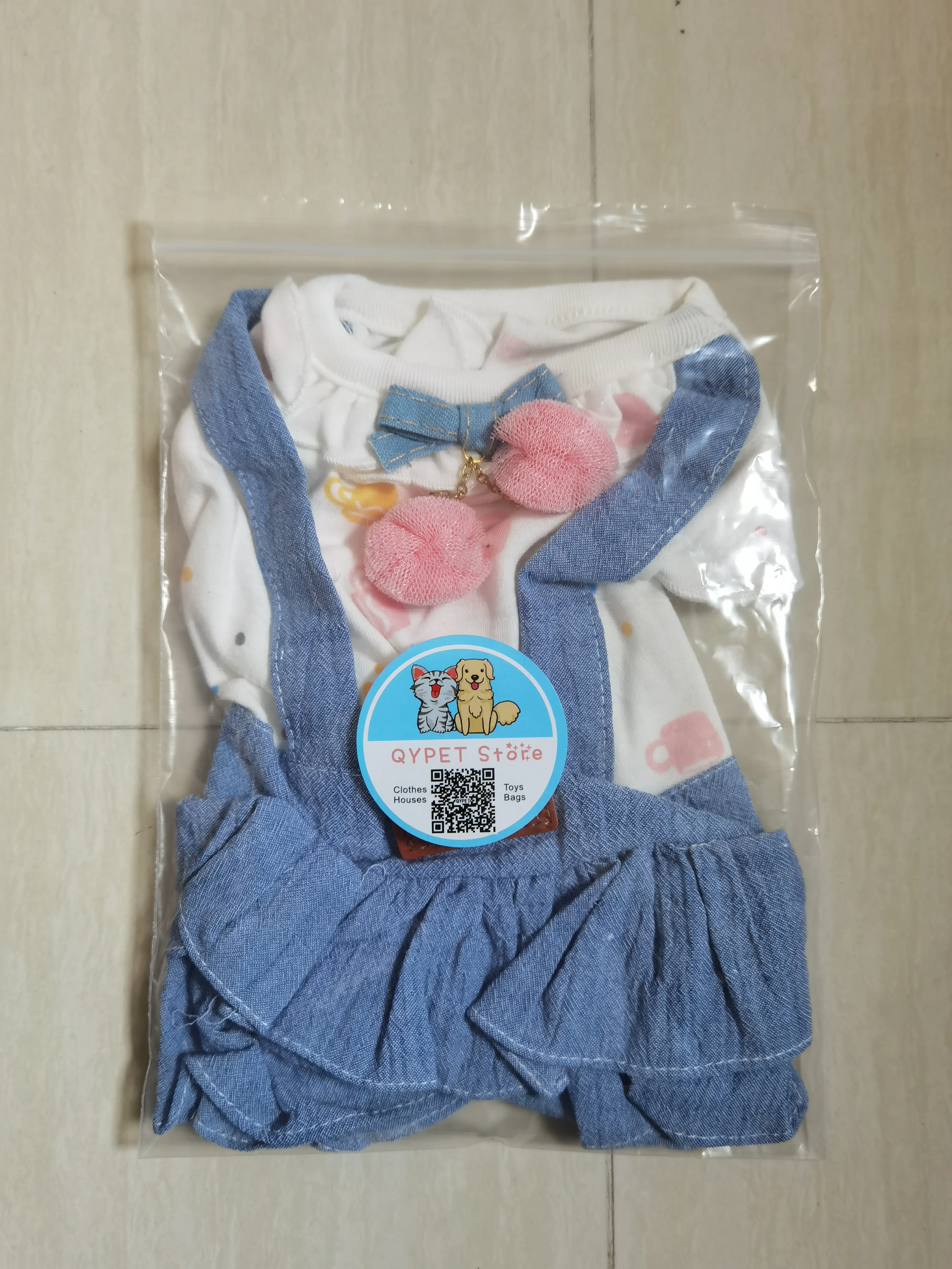 QYPET Вишневое джинсовое платье для собак товары питомцев летняя одежда из 100%