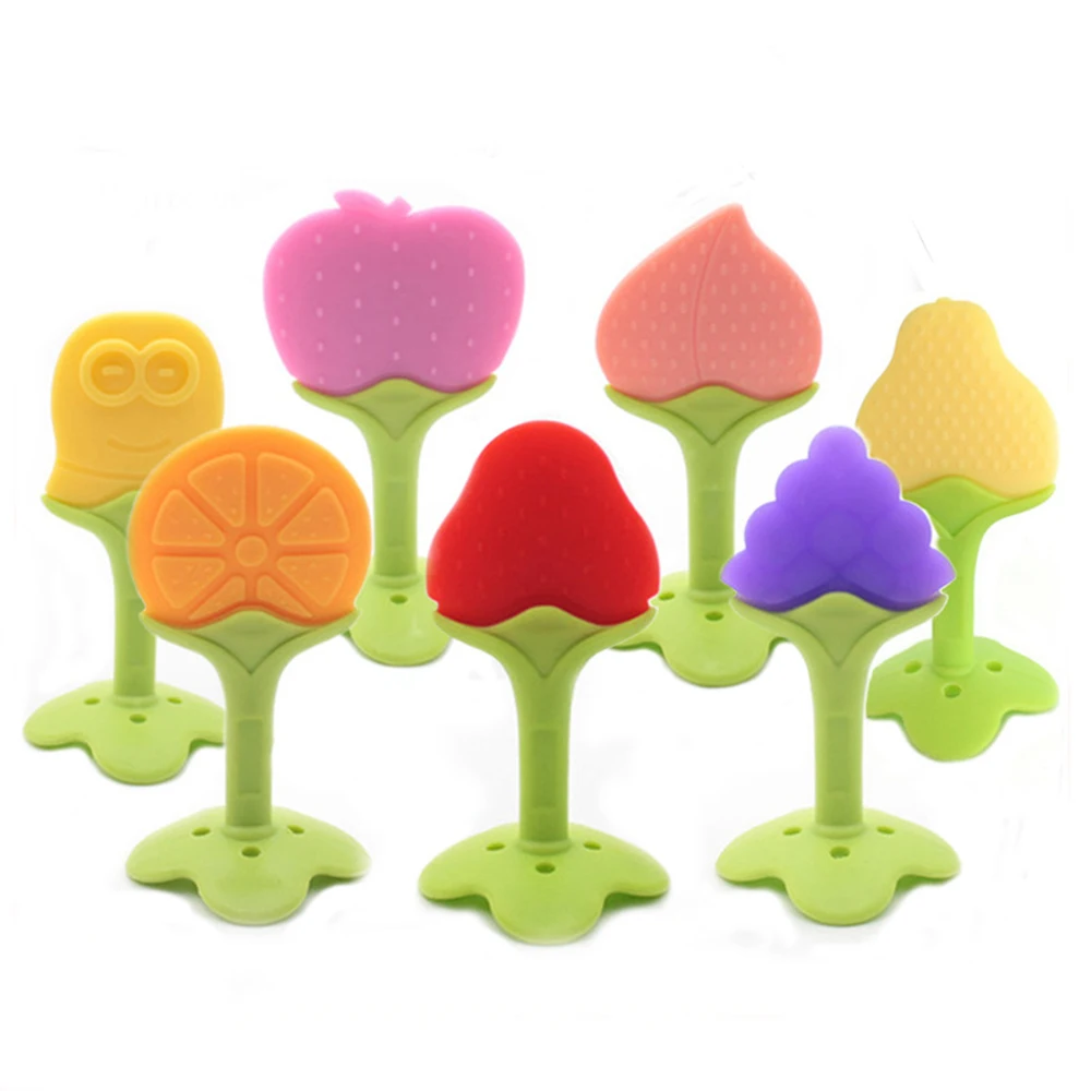 

High Quality Food Grade Silicone Cartoon Rruit Toddler Molar Teether Pain Tool For Baby Gift Natural Stop Sucking Thumb Toy