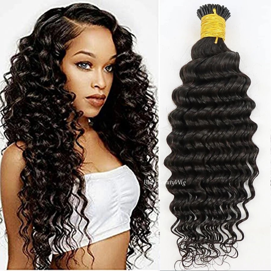 

Pre Bonded Deep Wave I Tip Human Hair Extension Curly Microlink Brazilian Remy Stick I Tip Hair Micro Beads 100g 100strands
