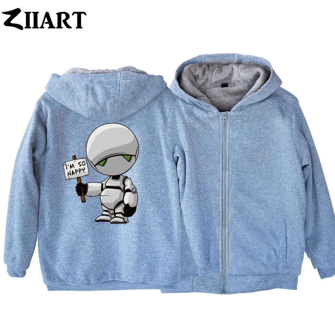 Man Boy Parkas Full Zip Coat Movie Funny Cartoon Marvin I'm So Happy Plus Velvet Autumn Winter Couple Clothes ZIIART