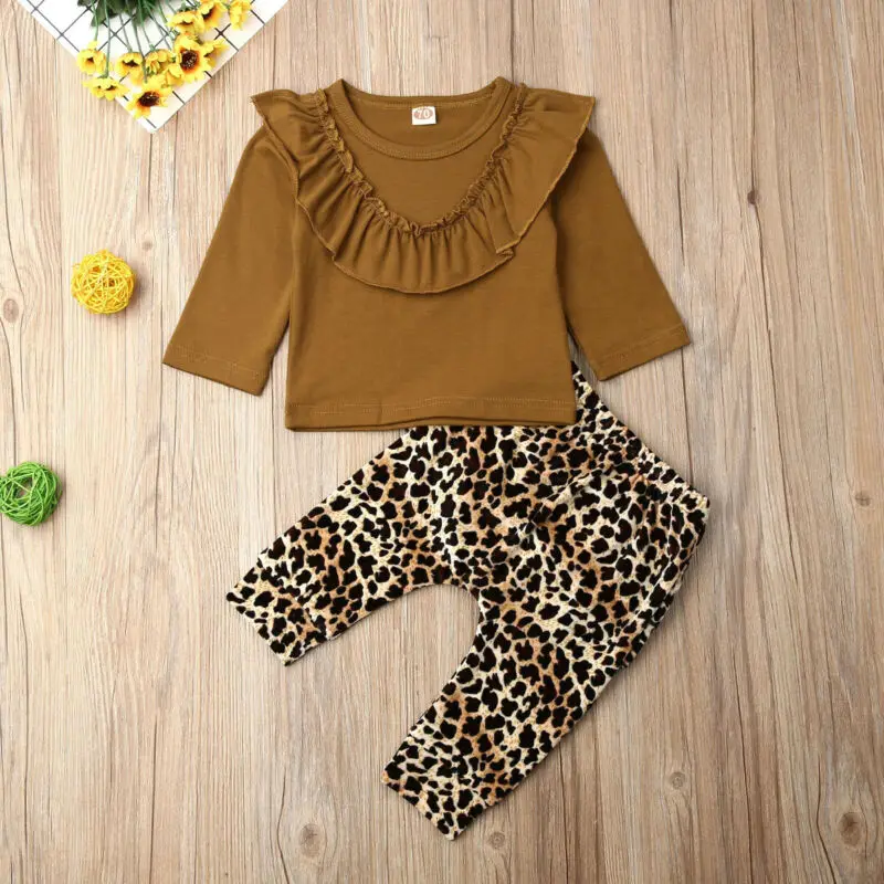 2 шт. однотонные топы с оборками и брюки для новорожденных девочек|Комплекты