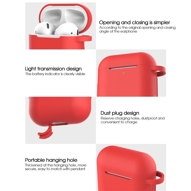 Силиконовый чехол для беспроводных наушников защитный с пряжкой Airpods 1 коробка