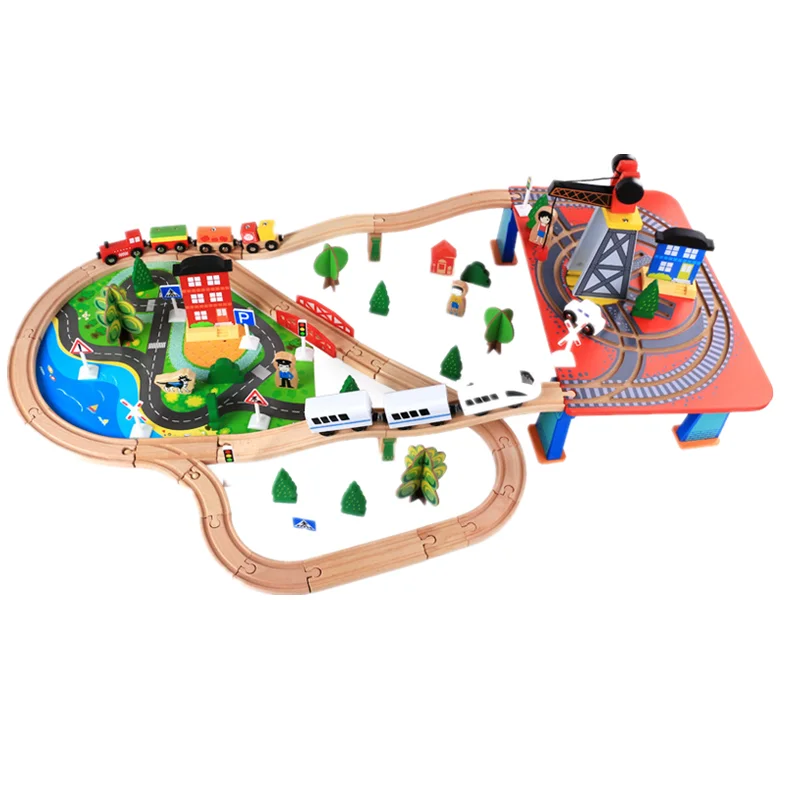 88pcs Montessori Wooden small train track set magnetic electric car head 3-7 years old boy building blocks children's toys