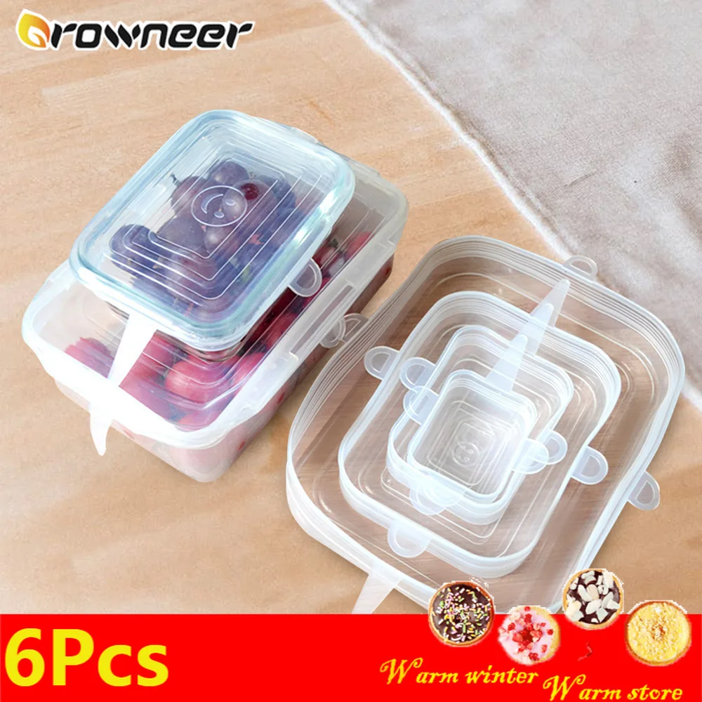 

6 Pcs/Set Food Silicone Cover Cap Universal Silicone Lids for Cookware Bowl Reusable Stretch Leak-proof Lids Kitchen Accessories