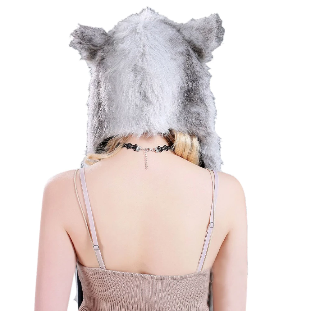 

3 In 1 Party Cycling Multifunctional Winter Skating Warm Masquerade Faux Fur Animal Hat Scarf Mitten Combo Men Women Halloween