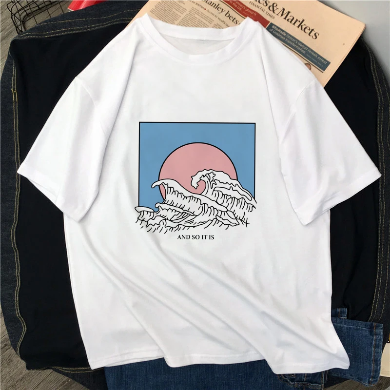 Новая модная летняя повседневная футболка в стиле Харадзюку с японскими буквами