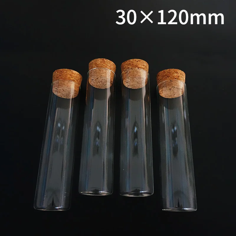

24 шт./лот 30x120 мм испытательная трубка с плоским дном и пробковой пробкой, утолщенная стеклянная трубка, лабораторный химический аппарат