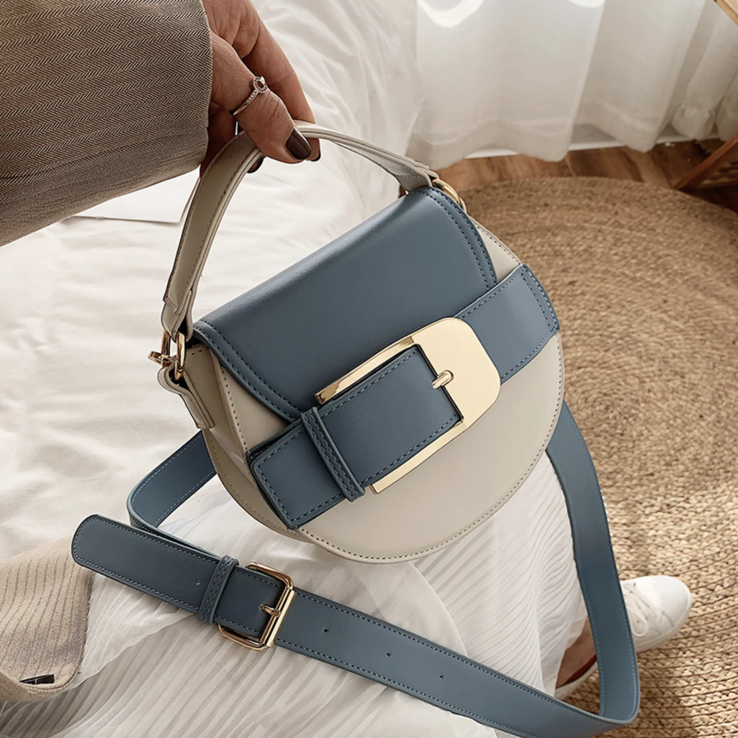 Контрастная цветная сумка седло для женщин 2020 PU кожаная и кошелек Роскошная