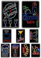 fluorescent bar tin sign club pub decorative plaque colorful cocktail beer bowling metal iron plate wall decor iron paintin