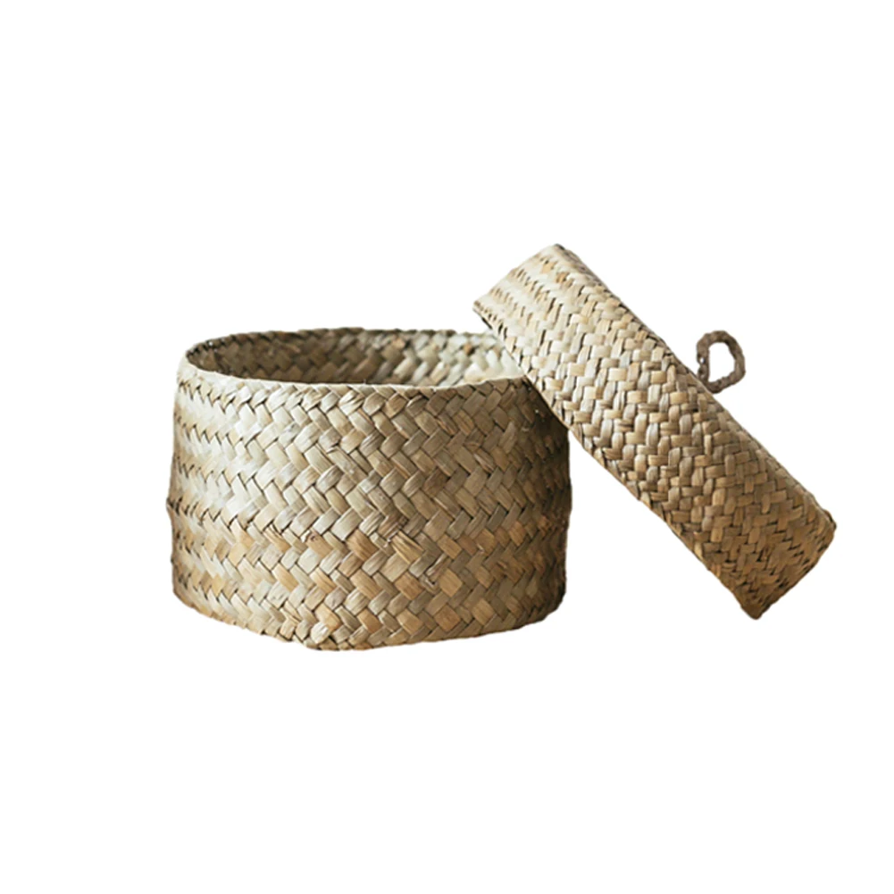 

Seaweed Snack Storage Box Handmade Finishing Box With Lid - Woven Storage Basket Wardrobe Desktop Storage Basket Round Gift Box