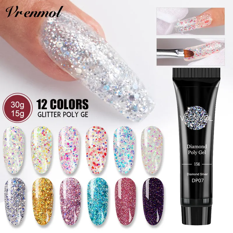 Vrenmol полигель Whtie+ розовый Цвет Гель-лак для ногтей+ наконечник для французских направляющих для ногтей Semic Перманентный УФ-гель лак для ногтей маникюр