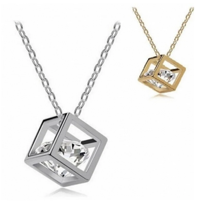 Модные трендовые кубические ожерелья с кулоном универсальные стразы маленькие