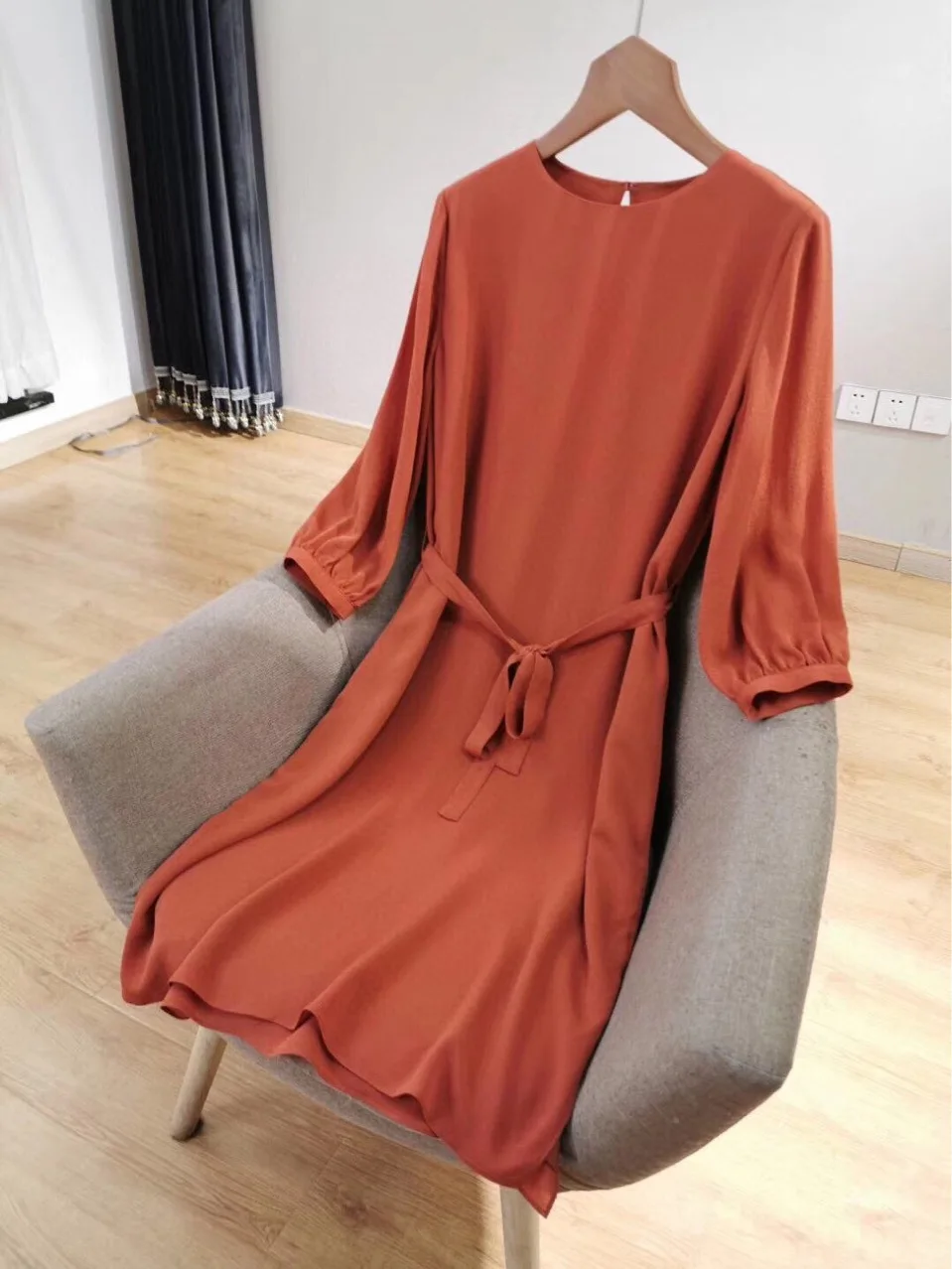 

90h15wm 2-6 clear hair double layer silk crepe straight dress