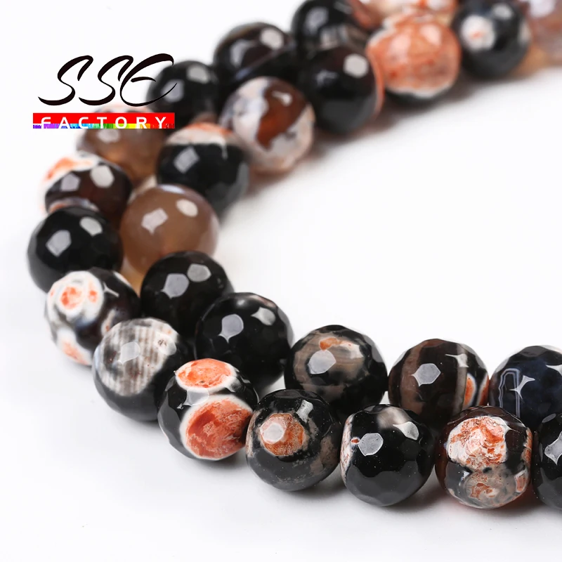 

Faceted Red Fire Dragon Agates Natural Stone Beads Round Loose Spacer Bead For Jewelry Making DIY Bracelet 15'' Strand 8mm 10mm