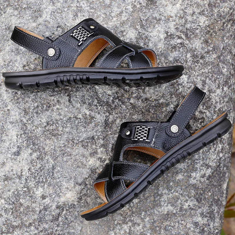 

Big Size 38-48 Men Leather Sandals Summer Classic Men Shoes Slippers Soft Sandals Men Roman Comfortable Outdoor Walking Footwear