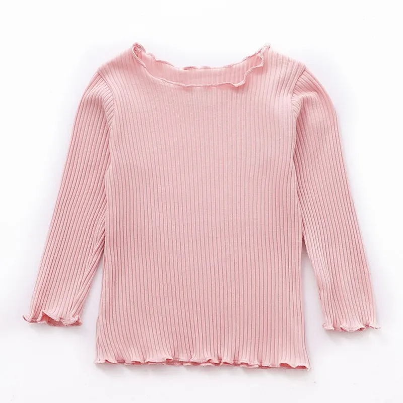 Pink Коллекция года, весенне-осенний комплект для новорожденных, свитер Одежда для девочек Однотонная футболка с длинными рукавами детские топы, хлопковые футболки Повседневная Блузка - Цвет: Pink