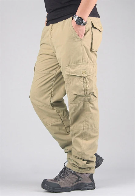 Khaki 2 Мужские зимние Утепленные флисовые брюки карго двухслойные повседневные хлопковые военные тактические мешковатые брюки мужские уличные штаны для бега теплые брюки - Цвет: Khaki 2