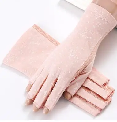 Summer Uv Protection Gloves Breathable Sport Anti-Slip Half Finger Gloves Female Thin Cycling Sun Protection Driving Gloves - Цвет: Синий