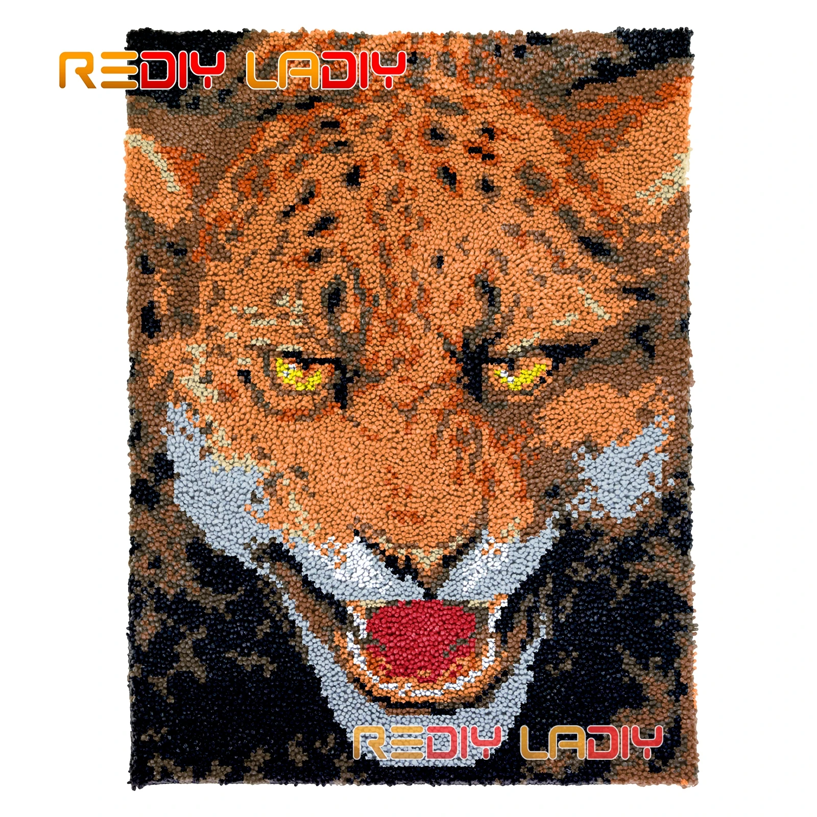 

Latch Hook Rug Kits Angry Leopard Seat Cushion DIY Carpet Rug Thick Yarn Needlework Crocheted Tapestry Knotted Floor Mat Crafts