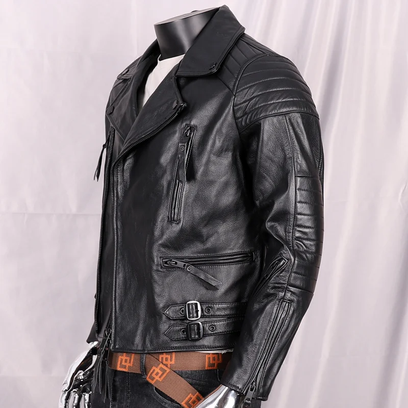 

2021 Black Short Genuine Leather Jacket Men Motorcycle Style Plus Size 5XL Real Natural Cowhide Autumn Slim Fit Biker's Coat