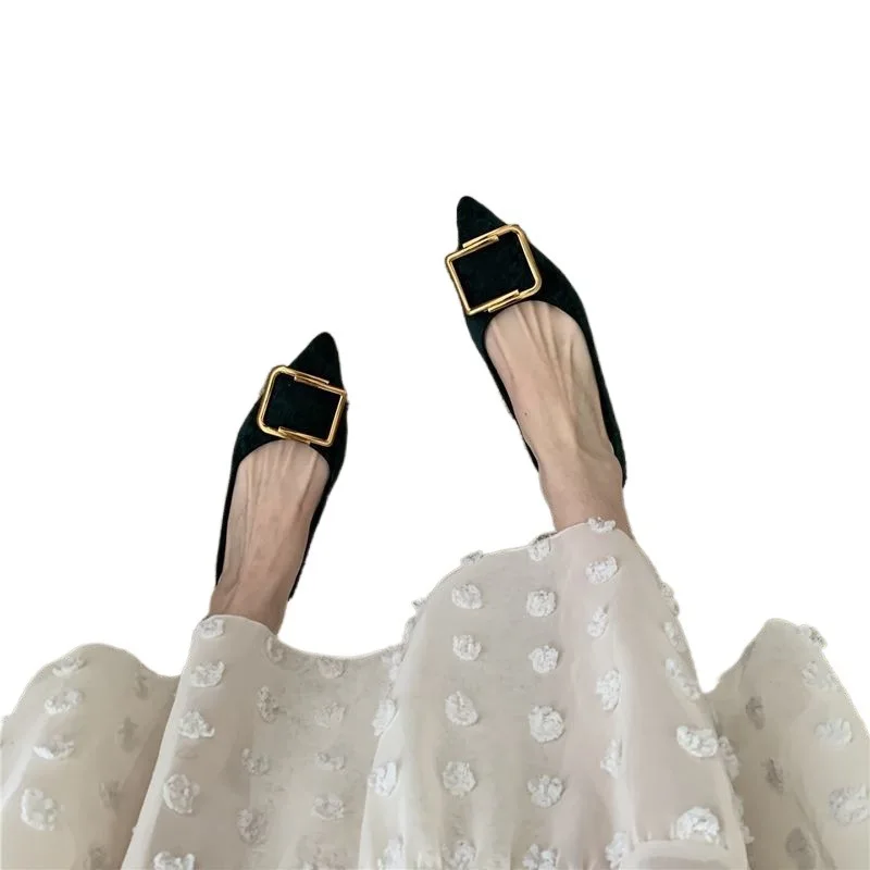 

Women Square Heel Shoes Spring Summer Low Heel Leather Pointed Toe Slip-On Fashion Metal Decoration Female Pumps