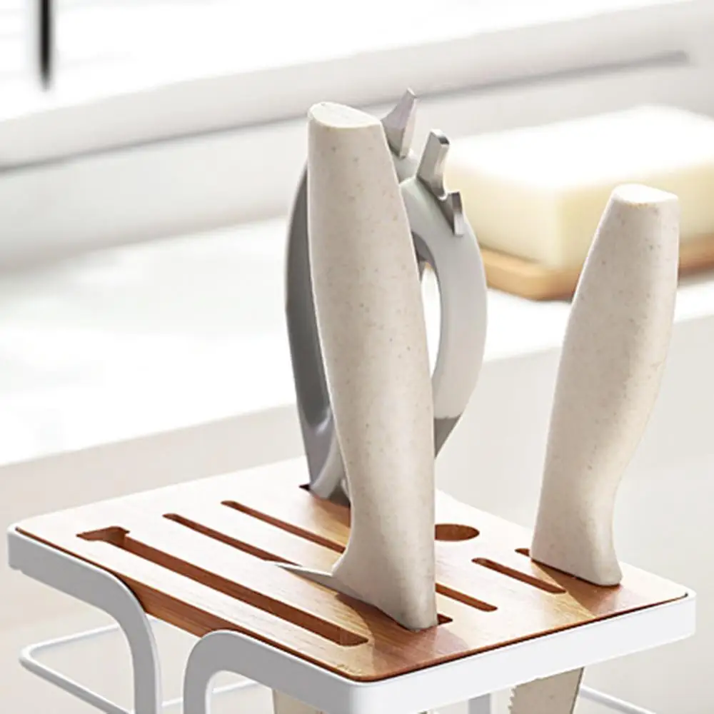 

Hollow Knife Block Kitchen Storage Organizer 8-Slot Knife Drying Stand for 6 Knives, 1 Sharpener Rod, 1 Scissors