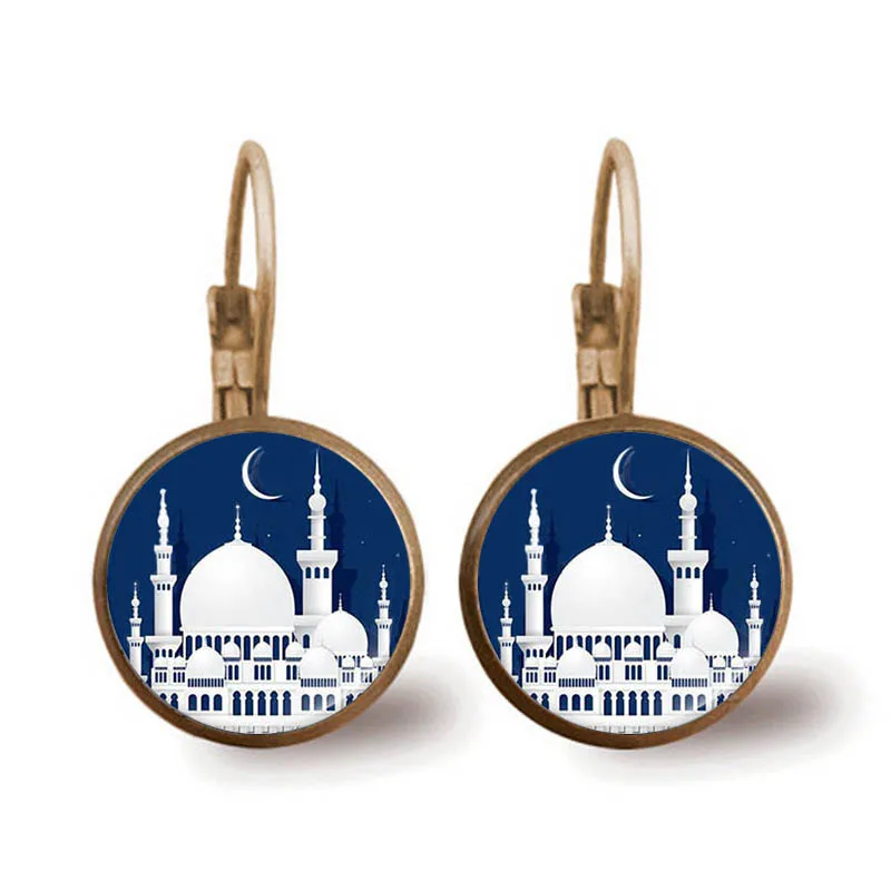 Мусульманский логотип серьги стеклянная выпуклая подвеска металлическая из