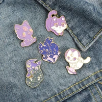 purple alien cat pin starry hat cat logo shiny moon forehead planet toy cat custom lapel clothes bag brooch jewelry gift