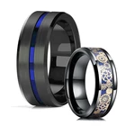 Классические обручальные кольца из черного вольфрама с синими пазами для мужчин, винтажные кольца в стиле панк с механическим зубчатым колесом, инкрустированные синие кольца из углеродного волокна