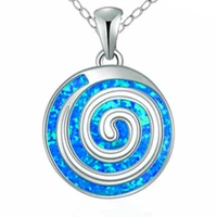 trendy silver plated blue opalite opal pendant link chain necklace spiral shape jewelry