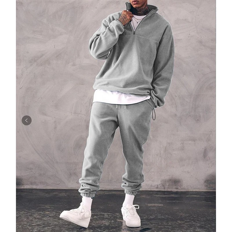 Men's Sweatshirt Plus Velvet 2-piece Suit Long-Sleeved Solid Color Casual Sportswear Autumn Warm | Мужская одежда