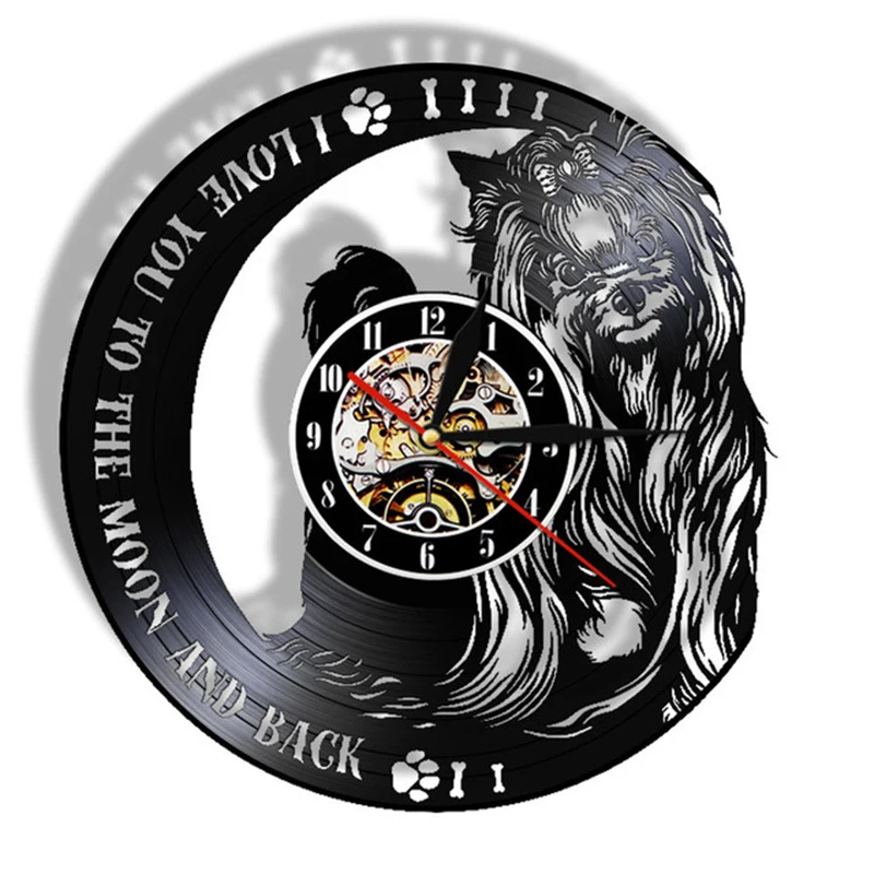 

Yorkie Terrier I Love You To The Moon And Back Pet Dog Love, цитата, виниловая запись, художественные часы, тихие настенные часы без тикания