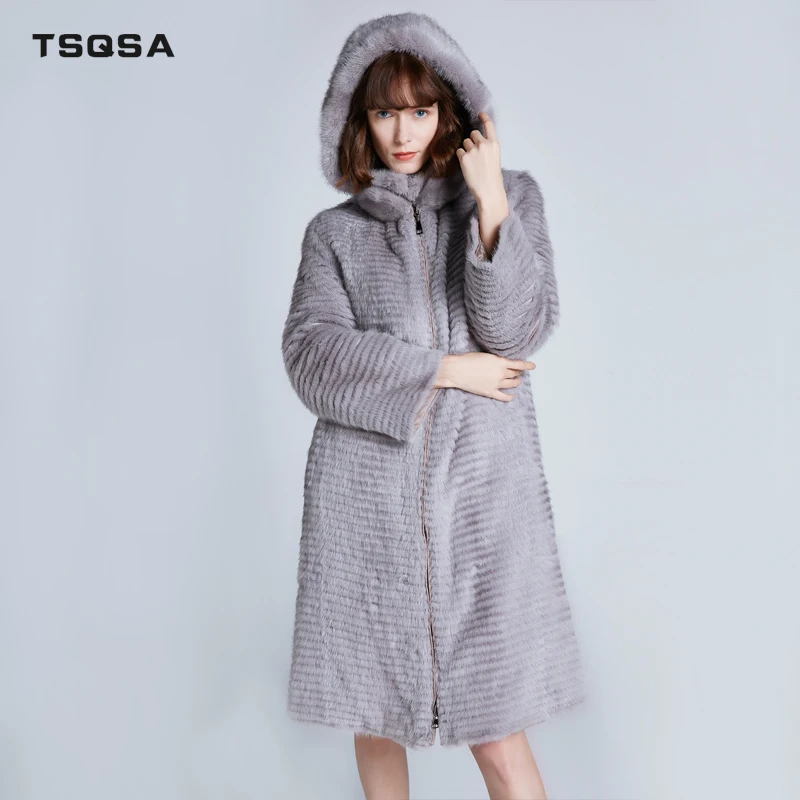 TSQSA, женский пуховик из натурального меха, женское пальто на осень и зиму, норковая шуба, модная тонкая длинная женская парка, пальто TAC1904