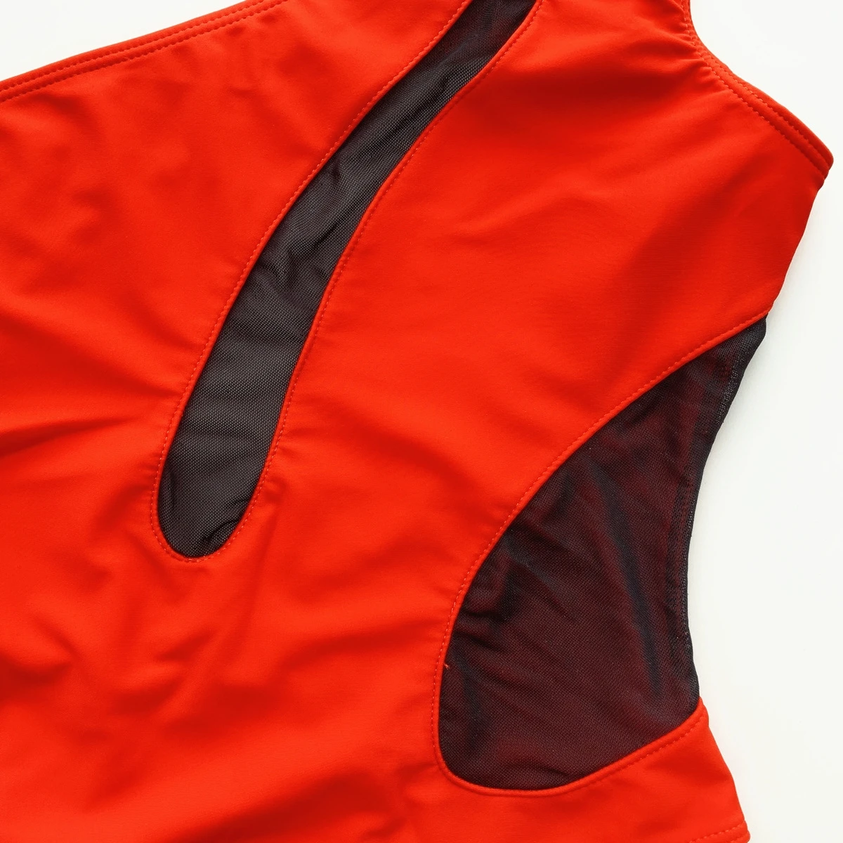 

New Style One-piece Swimsuit Solid Color Mesh Bikini One-shoulder Red Swimwear Female Bathing Beach Wear