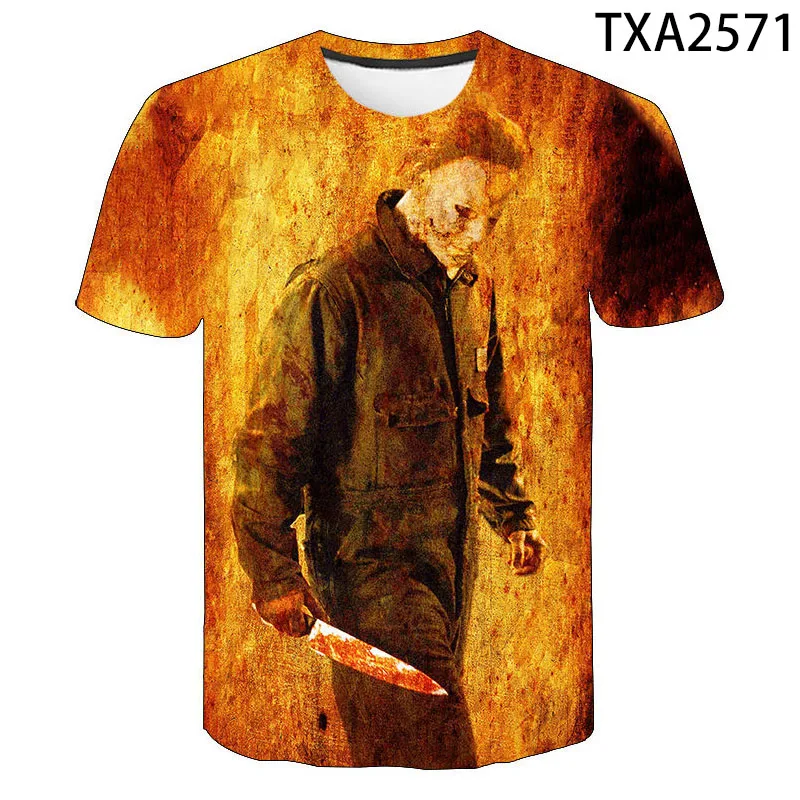 

New 2021 Summer Tees Halloween Horror Michael Myers 3D Print Men Women Children Tops Short Sleeve T Shirts Cool Gothic Horror Te