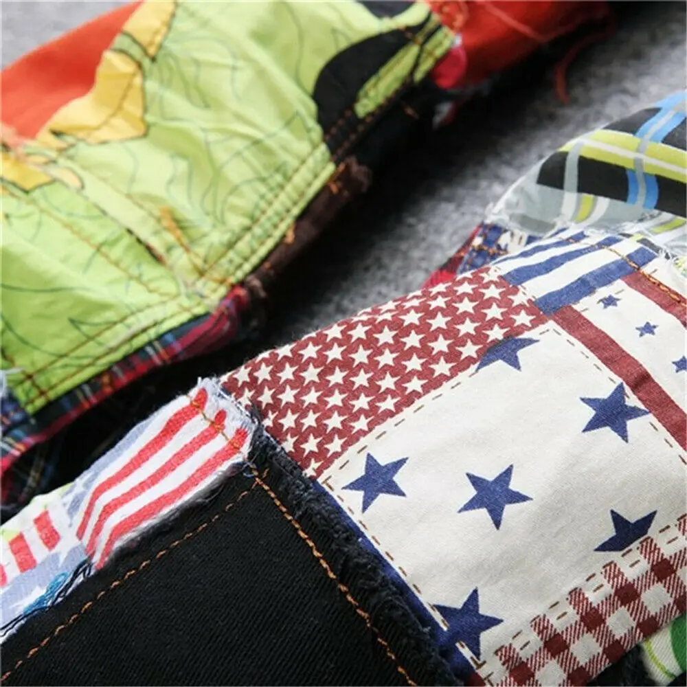 Mens Ripped Skinny Jeans Denim Pants Casual Stretch Slim Fit Floral Trousers