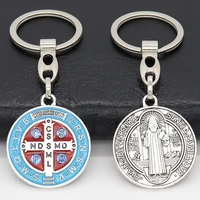 round pendant keychain catholic christian key chain jewelry saint benedict exorcism car crafts 2021