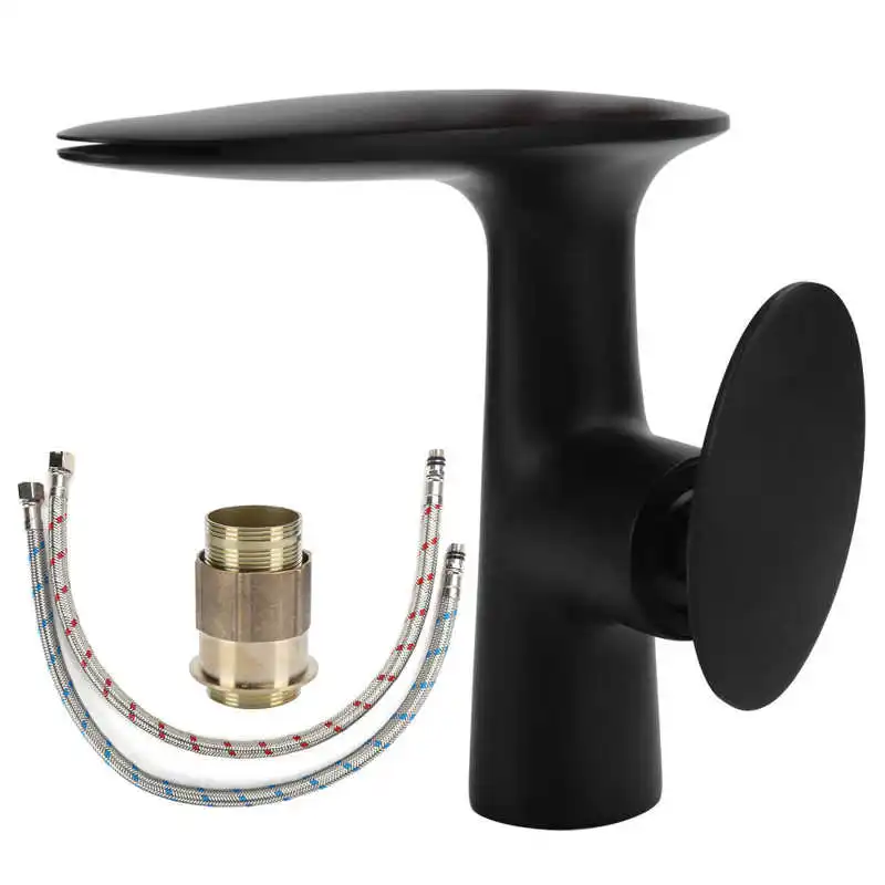 Черный кран Ванная комната раковины Смеситель горячей и холодной воды Водопад