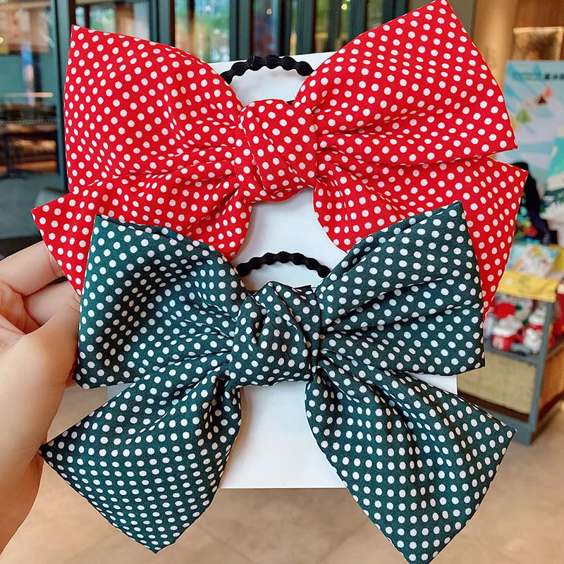 

New Women Girls Cute Dot 19cm Big Bow Hairpins Headband Sweet Hair Ornament Clips Hair Tie Rubber Bands Fashion Hair Accessories