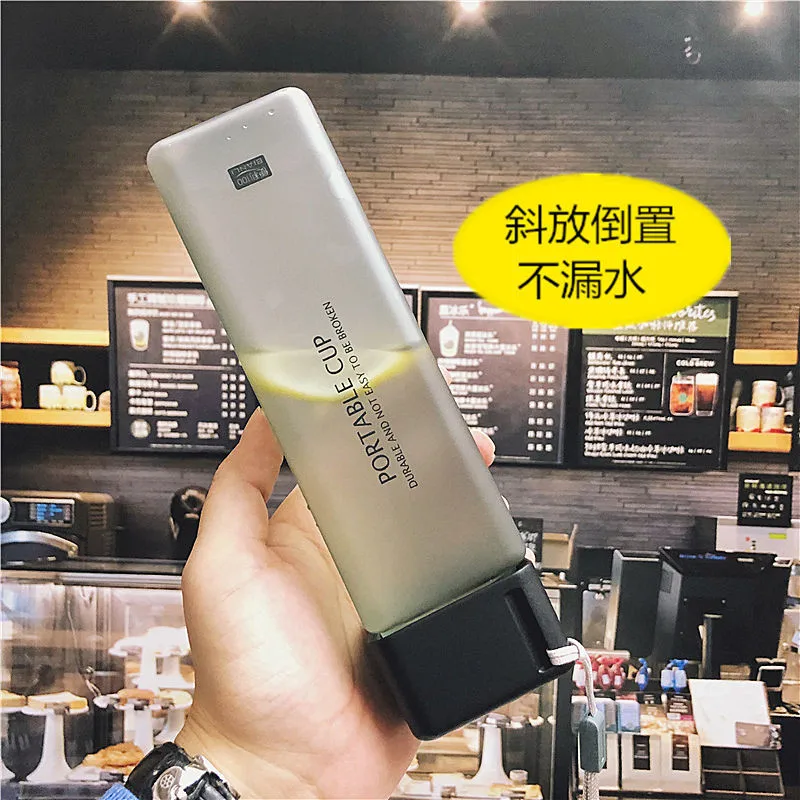 

Stylish New Square Tea Milk Juice Cup Transparent Heat-Resistant Simple with Rope 500ml Beverage Sports Water Bottles