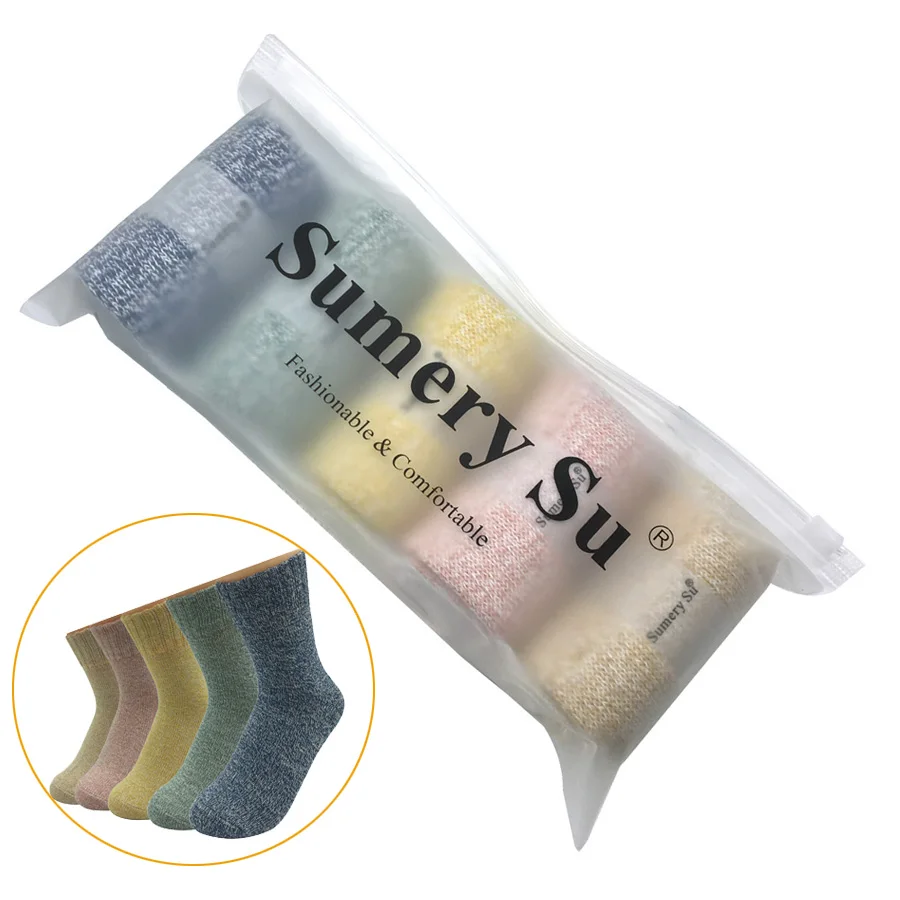 126B-Pack w Gift Bag 5 пар/партия, шерстяные носки для женщин, зимние, Харадзюку, японские, богемные, кашемировые, теплые носки для девушек, рождественский подарок - Цвет: 126B-Pack w Gift Bag