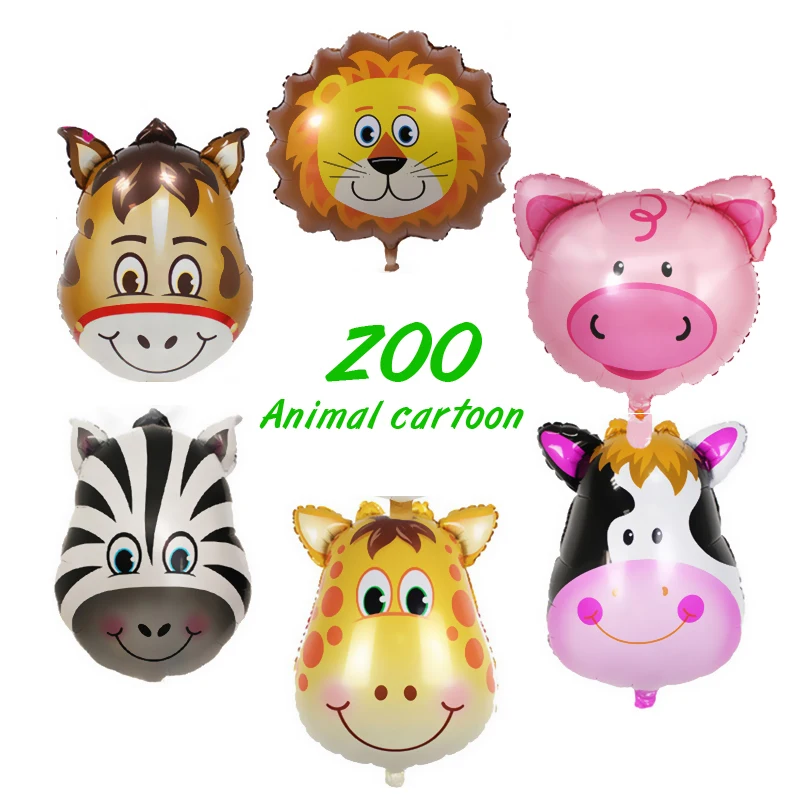 2pcs 25inch Cartoon Animal Head Aluminum Film Balloon Birthday Party Decor Lion Tiger Cow Elephant Inflatable Helium Ballon Toy