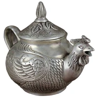china old feng shui ornaments white copper silver plating cock pot