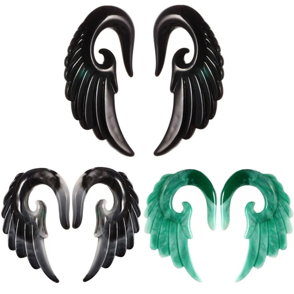 

2pcs Unique Spiral Acrylic Heart Wing Feathers Women Ear Plugs Tunnels Taper Stretcher Expander Piercing Body Jewelry