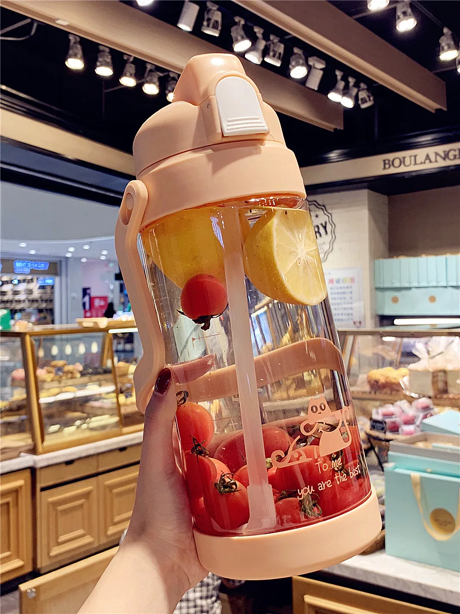 

2 Litre Large Capacity Water Bottle BPA Free With Handle Outdoor Sports Water Cup With Straw Super Large Convenient Fitness Jugs