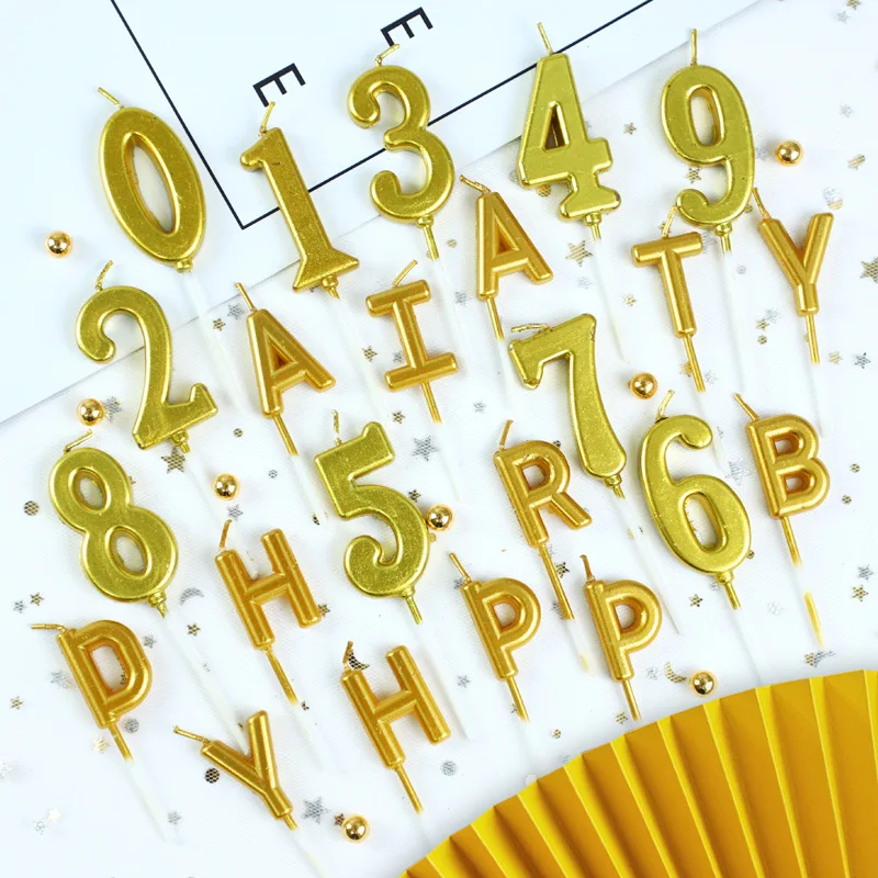 

1 Gold Party Baked Birthday Cake Decorated With Gold Alphanumeric Happy Birthday Candles Stereoscopic Numbers And Letters Candle